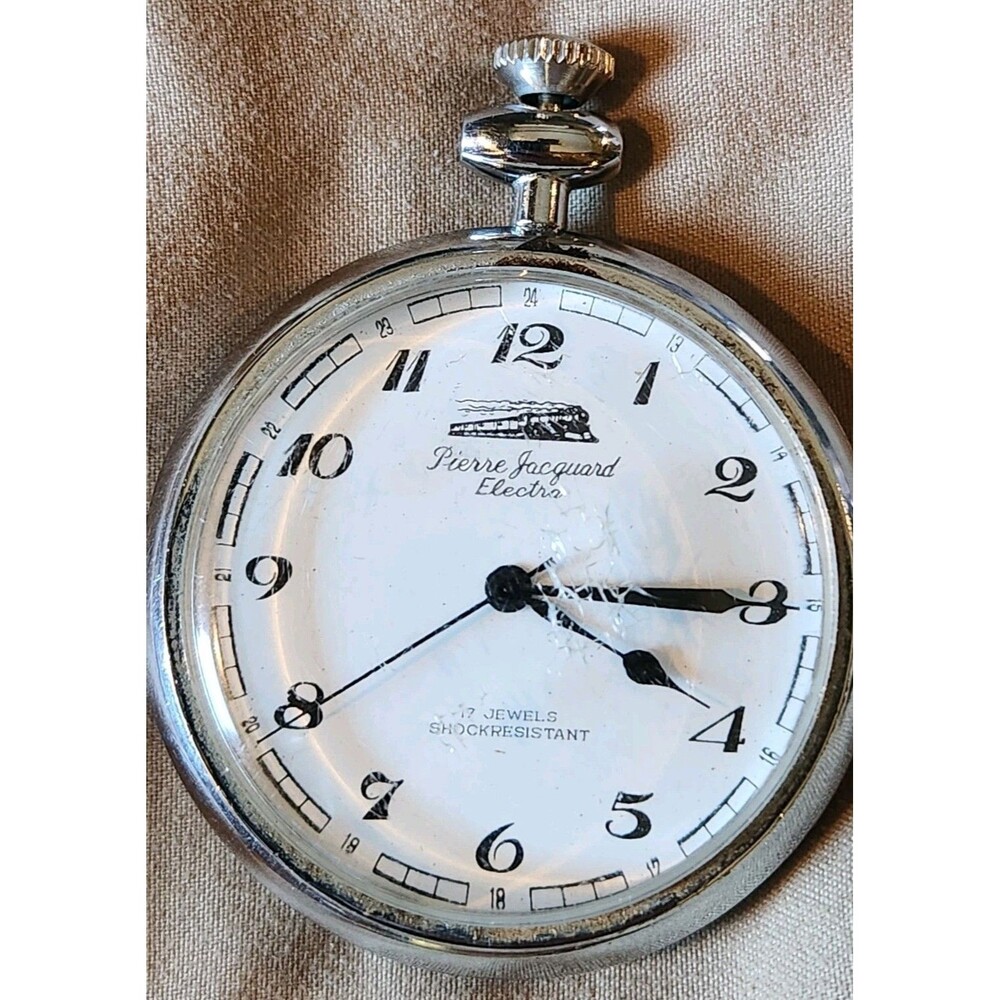 Vintage Pierre Jacquard Electra Railway 17 Jewels Pocket Watch Steam Train As-Is